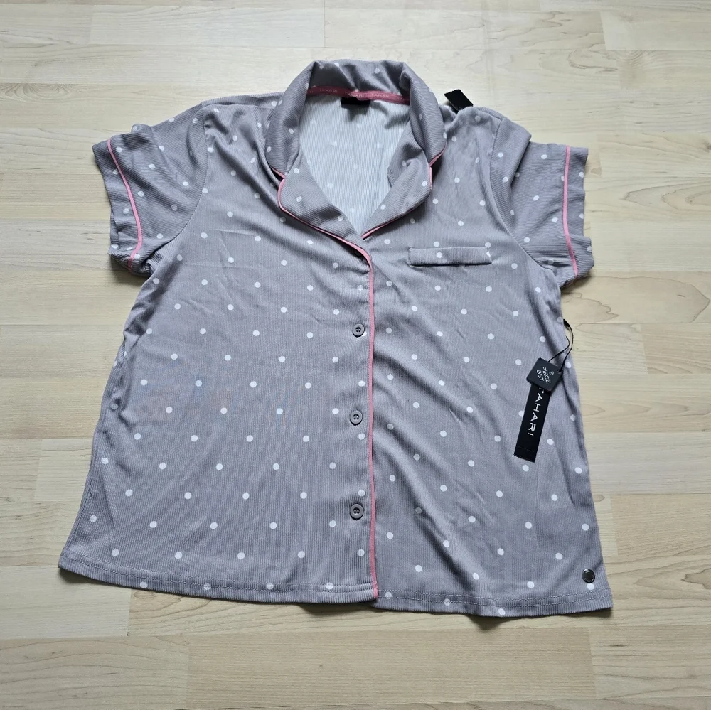 Tahari Crop Length Short Skeeve Polka Dot Pajamas Size Large NWT